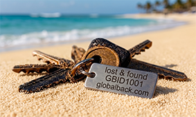 Key with GLOBALBACK-ID on the beach